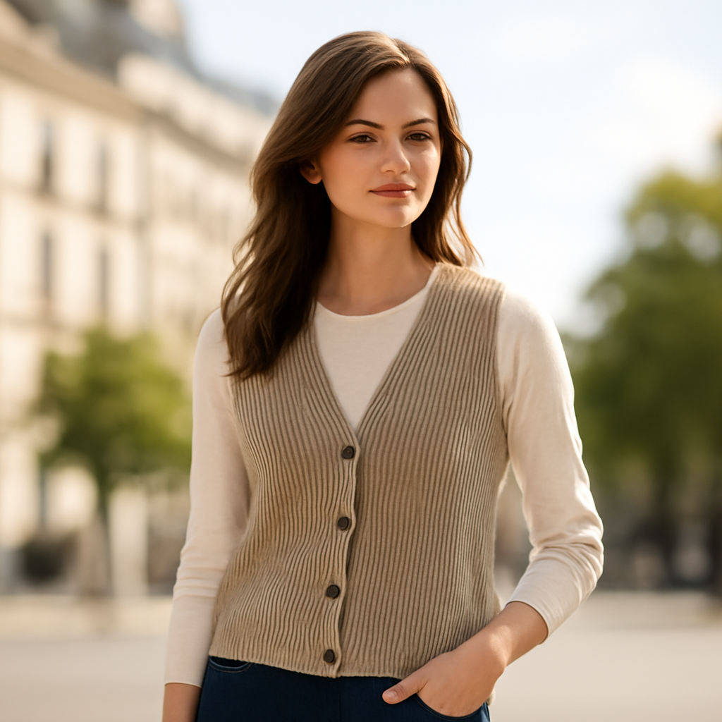 Gilet en maille femme : guide d'achat et conseils de mode – Utilisation au jardin (IA)